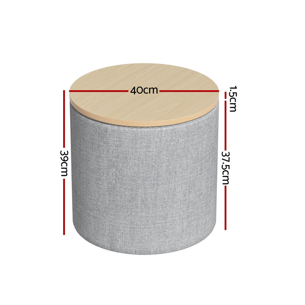 Artiss Storage Ottoman Blanket Box 40cm Linen Round Grey Artiss