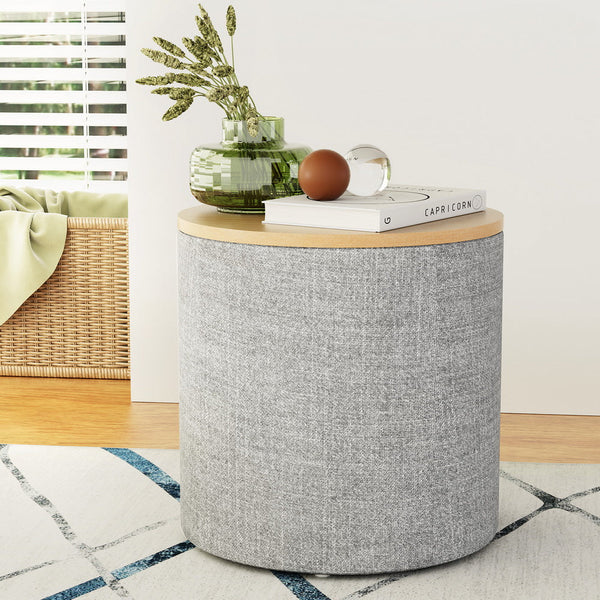 Artiss Storage Ottoman Blanket Box 40cm Linen Round Grey Artiss