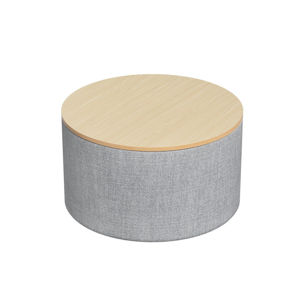 Artiss Storage Ottoman Blanket Box 60cm Linen Round Grey Artiss