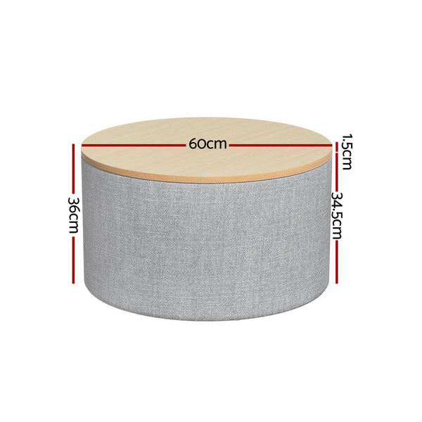 Artiss Storage Ottoman Blanket Box 60cm Linen Round Grey Artiss