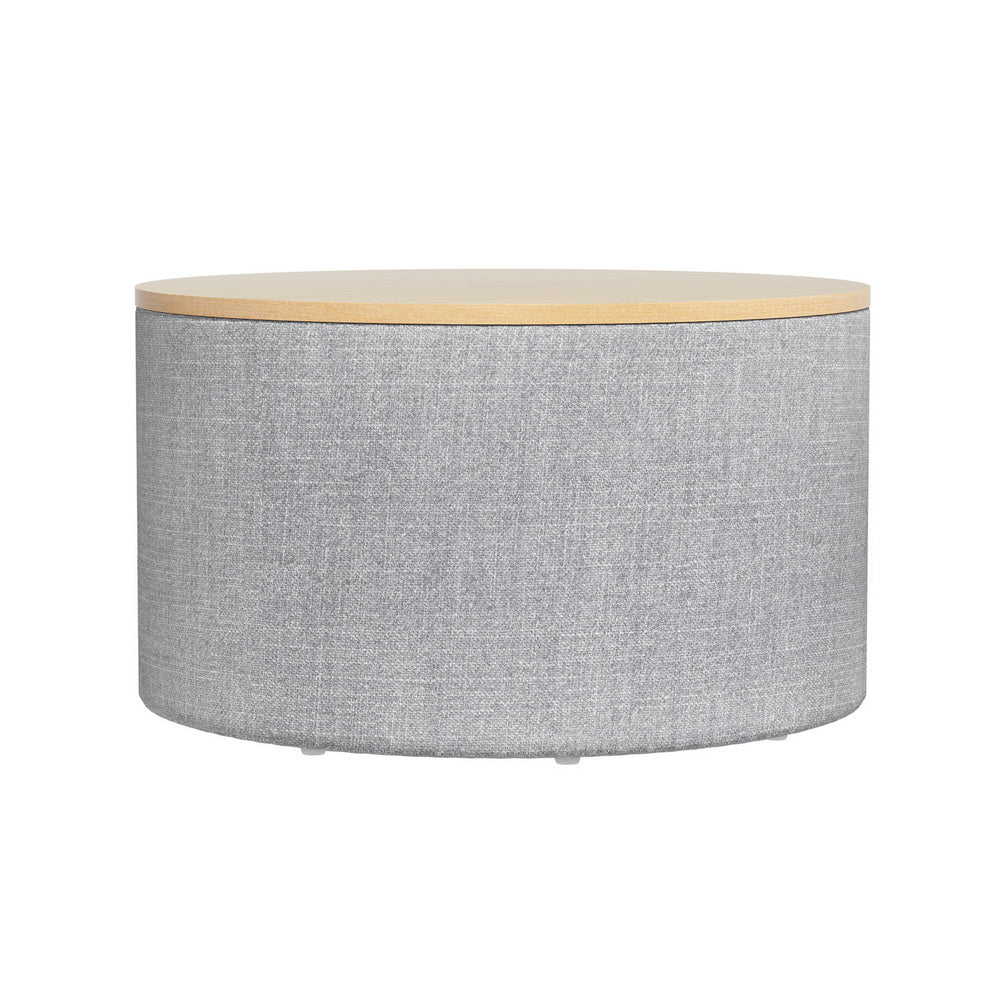 Artiss Storage Ottoman Blanket Box 60cm Linen Round Grey Artiss