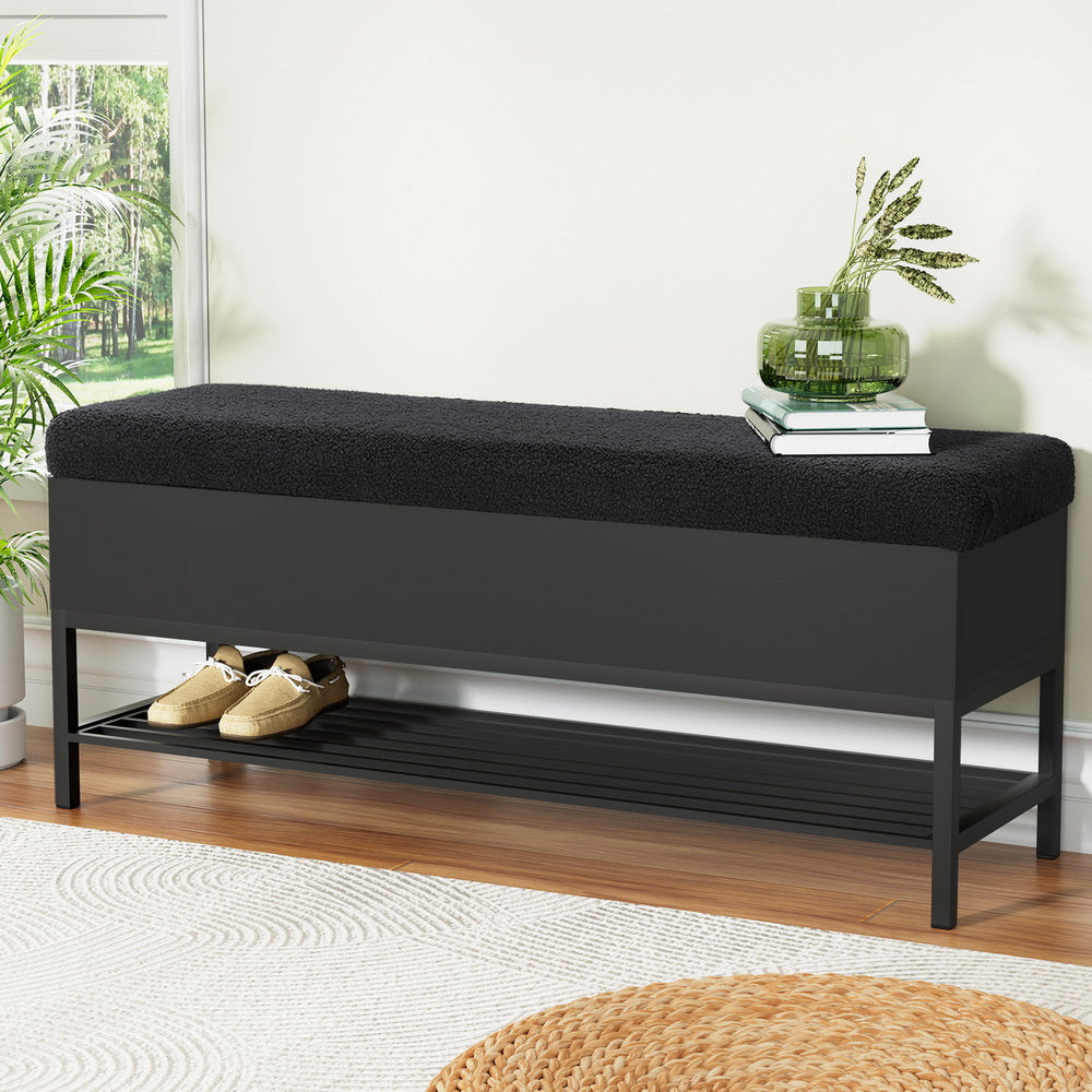 Artiss Storage Ottoman Blanket Box 110cm Boucle Shelf Artiss