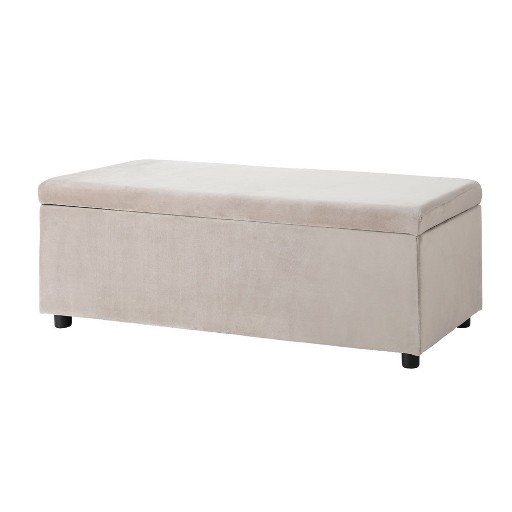 Artiss Storage Ottoman Blanket Box Table 97cm Velvet Taupe Artiss
