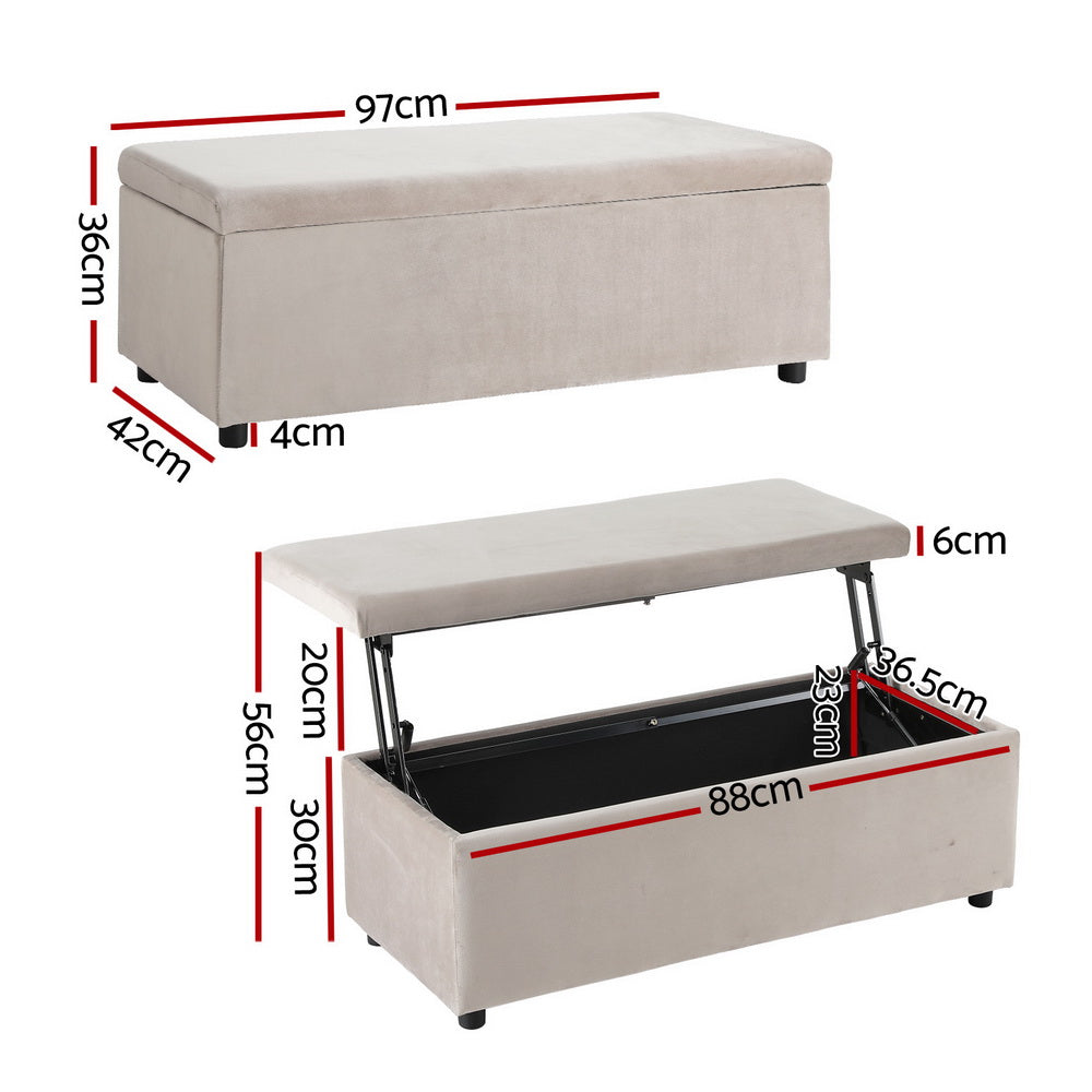 Artiss Storage Ottoman Blanket Box Table 97cm Velvet Taupe Artiss