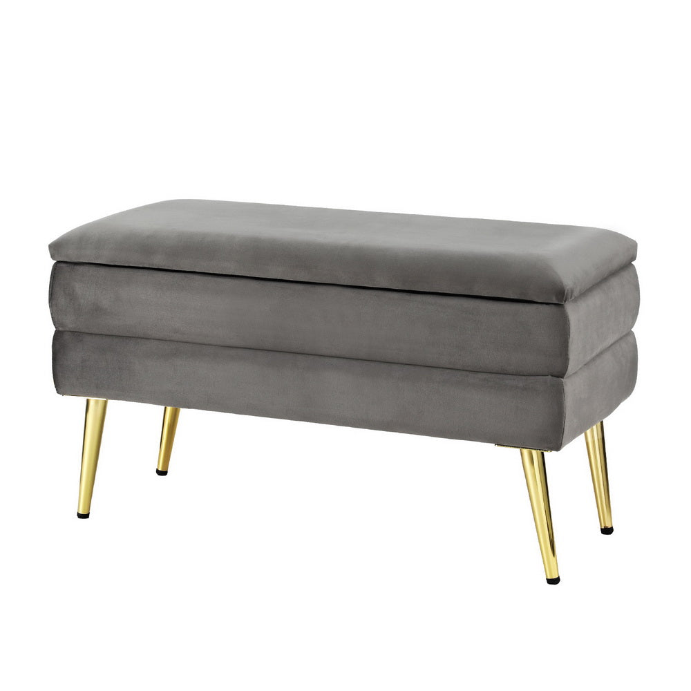 Artiss Ottoman Storage Foot Stool Velvet Grey Artiss