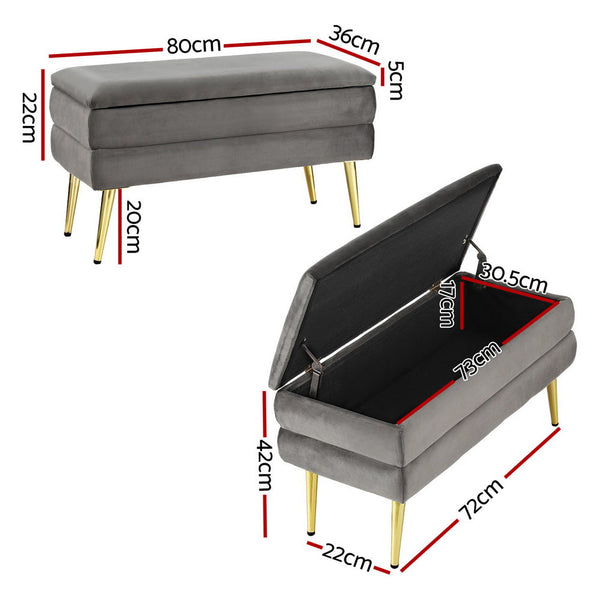 Artiss Ottoman Storage Foot Stool Velvet Grey Artiss