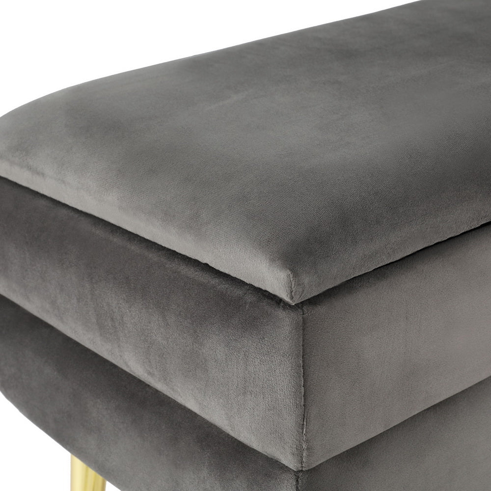 Artiss Ottoman Storage Foot Stool Velvet Grey Artiss