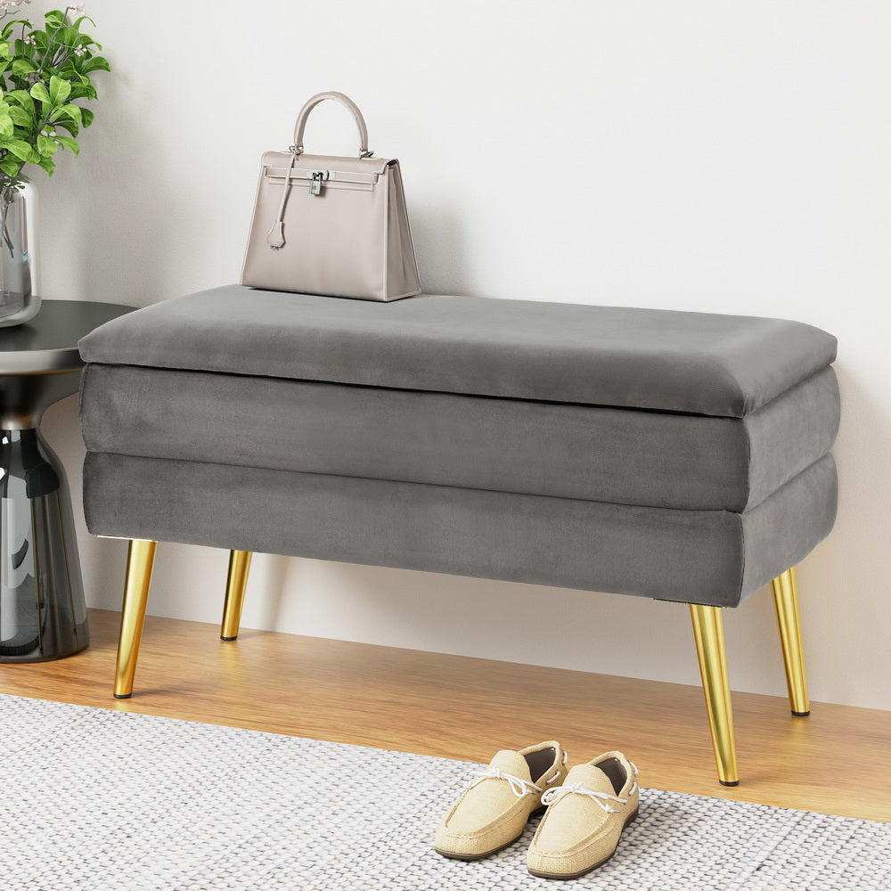 Artiss Ottoman Storage Foot Stool Velvet Grey Artiss