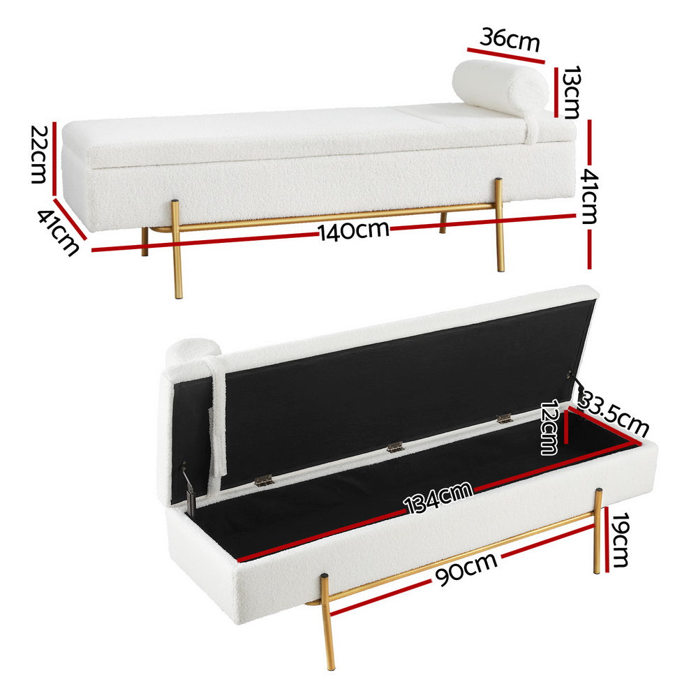 Artiss Storage Ottoman Bed 140cm Pillow Boucle Fabric Artiss