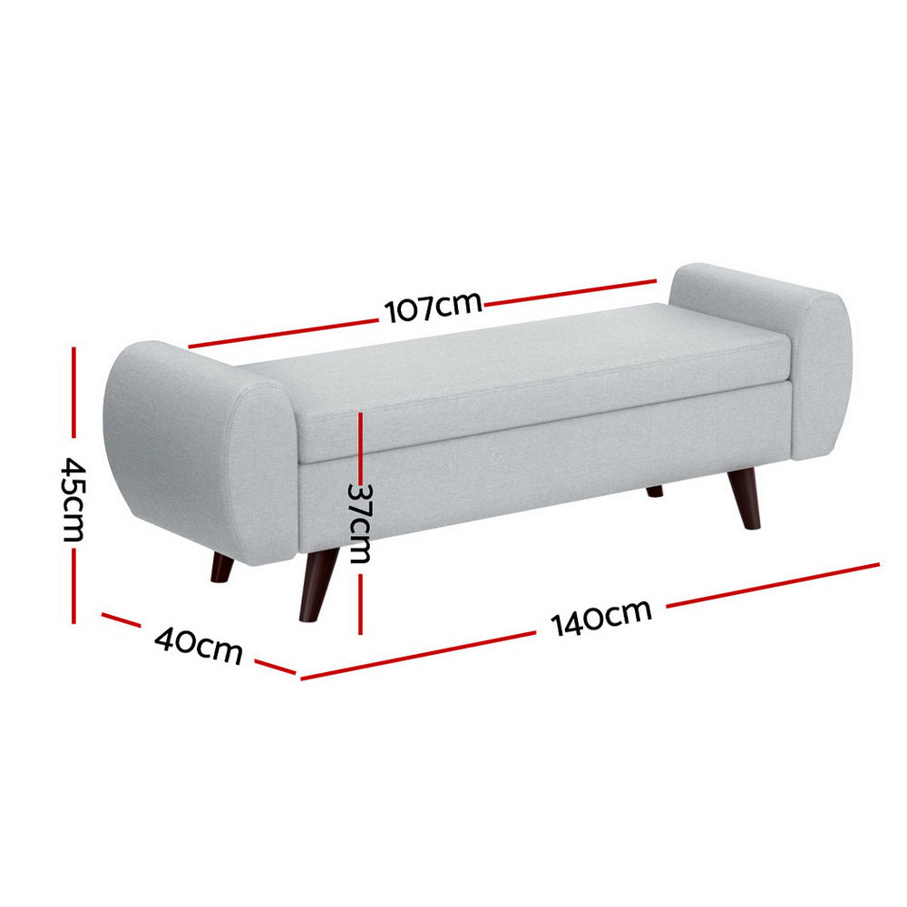 Artiss Storage Ottoman Blanket Box Armrest 140cm Grey Artiss