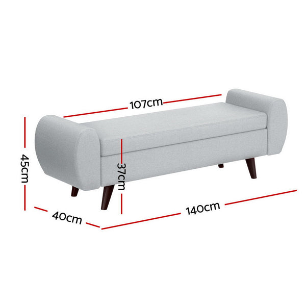 Artiss Storage Ottoman Blanket Box Armrest 140cm Grey Artiss