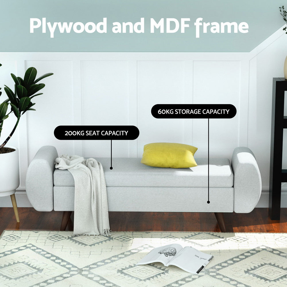 Artiss Storage Ottoman Blanket Box Armrest 140cm Grey Artiss