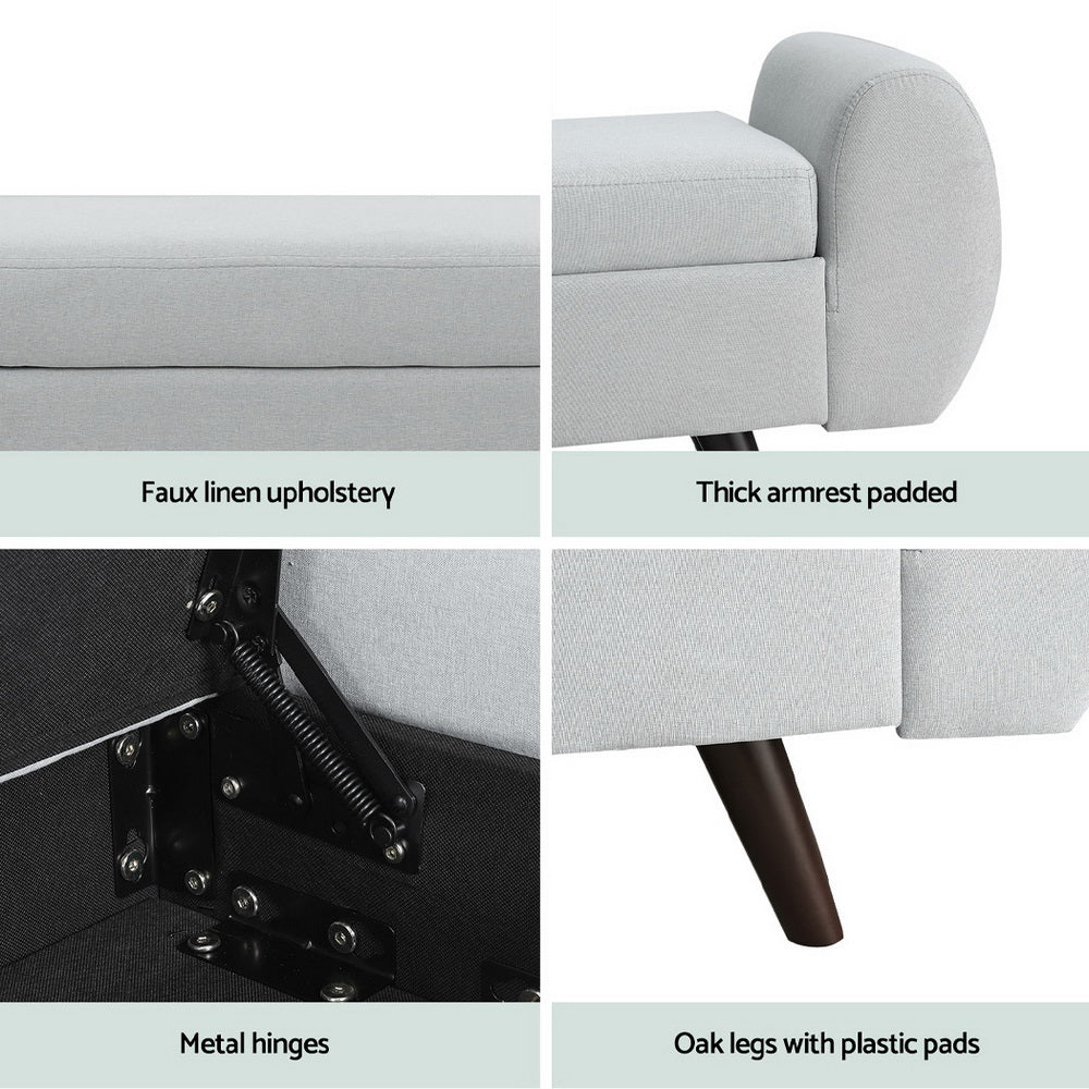 Artiss Storage Ottoman Blanket Box Armrest 140cm Grey Artiss