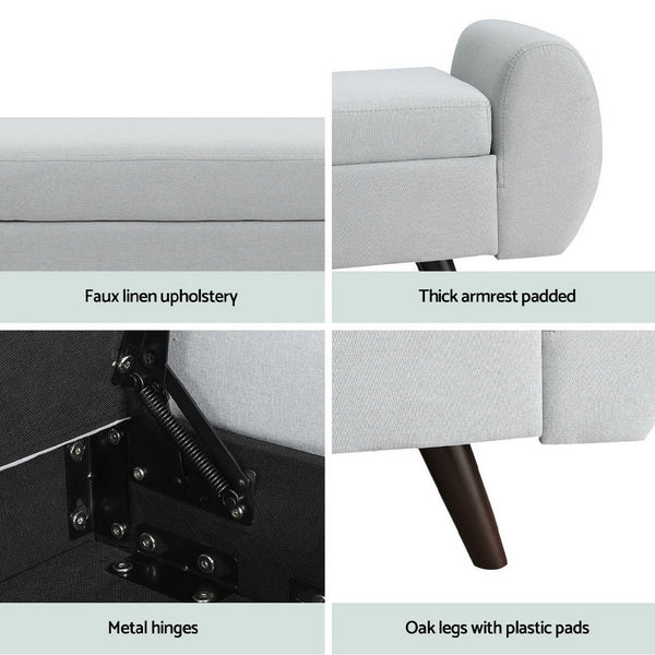 Artiss Storage Ottoman Blanket Box Armrest 140cm Grey Artiss