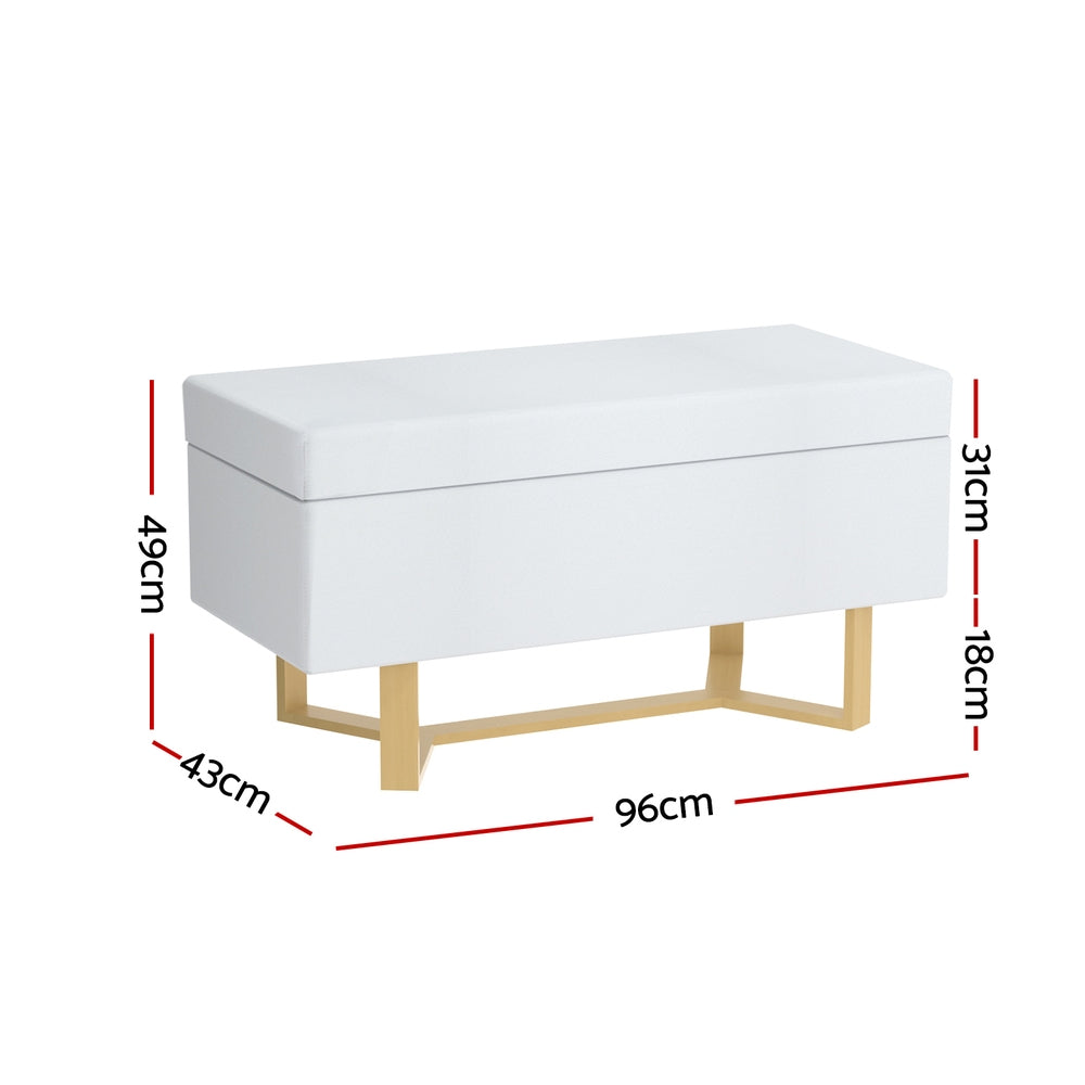 Artiss Storage Ottoman Blanket Box Criss-cross Linen White Artiss
