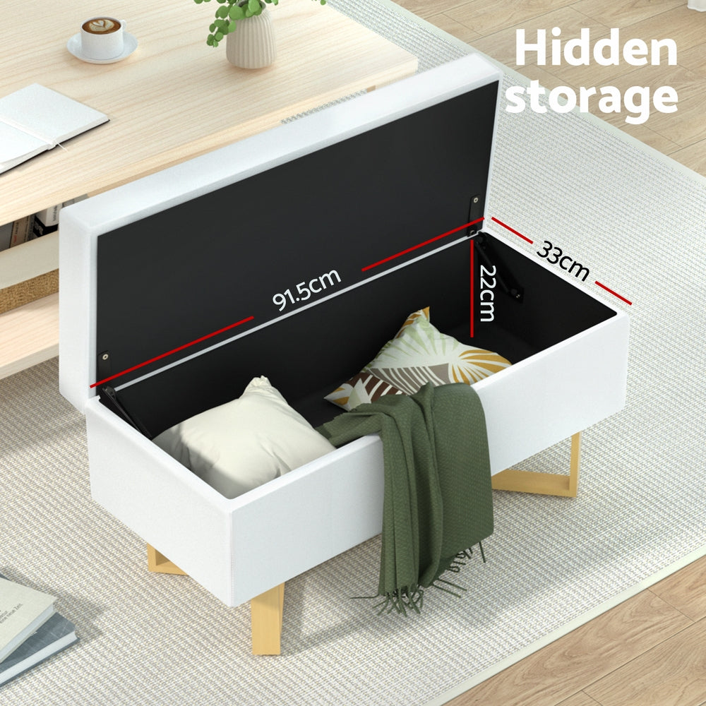 Artiss Storage Ottoman Blanket Box Criss-cross Linen White Artiss