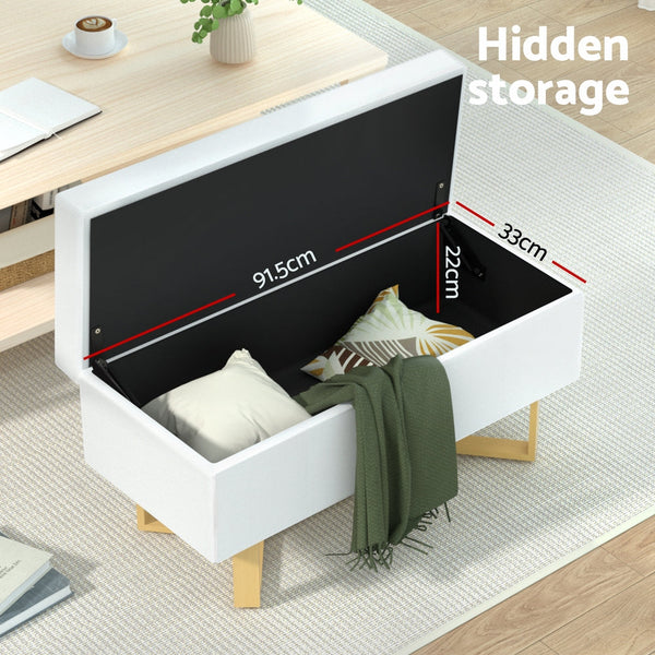 Artiss Storage Ottoman Blanket Box Criss-cross Linen White Artiss