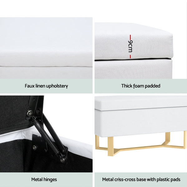 Artiss Storage Ottoman Blanket Box Criss-cross Linen White Artiss