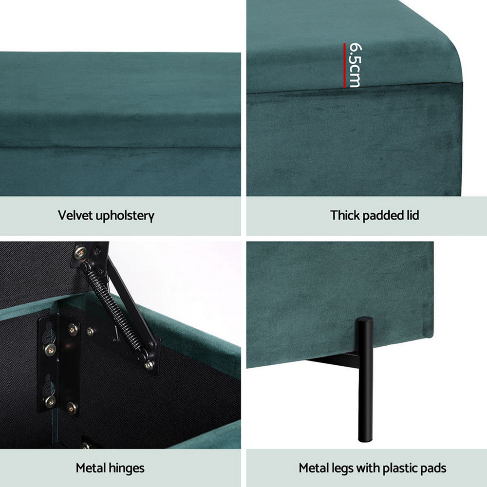 Artiss Storage Ottoman Blanket Box 140cm Velvet Green Artiss