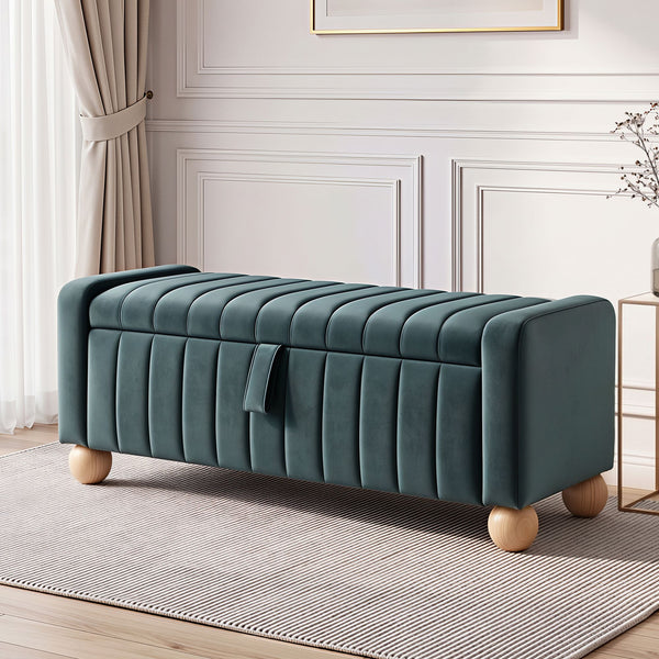 Artiss Storage Ottoman Bench Velvet Blanket Box Stool Footrest Ball Feet Green Awezingly
