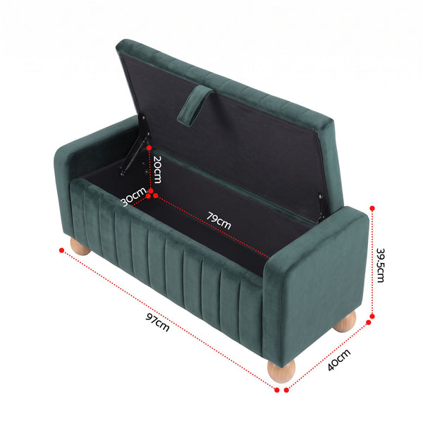 Artiss Storage Ottoman Bench Velvet Blanket Box Stool Footrest Ball Feet Green Awezingly