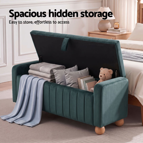 Artiss Storage Ottoman Bench Velvet Blanket Box Stool Footrest Ball Feet Green Awezingly