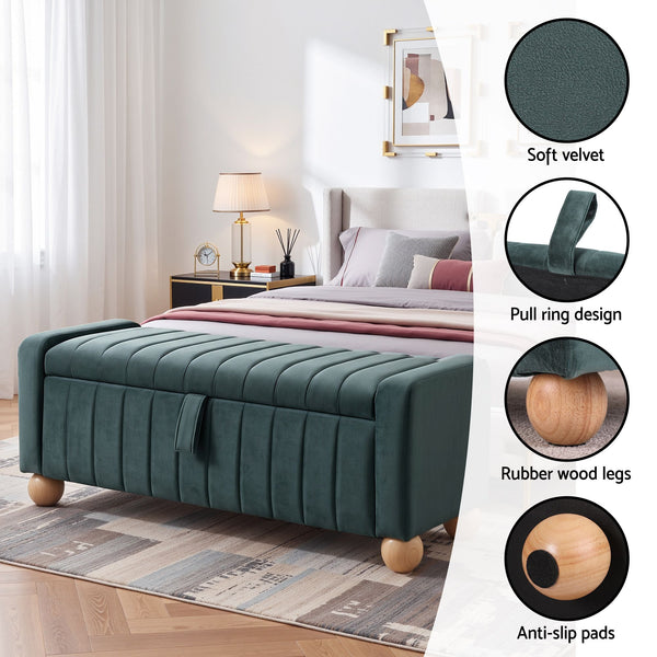 Artiss Storage Ottoman Bench Velvet Blanket Box Stool Footrest Ball Feet Green Awezingly
