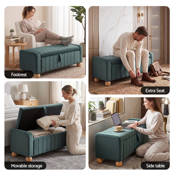 Artiss Storage Ottoman Bench Velvet Blanket Box Stool Footrest Ball Feet Green Awezingly