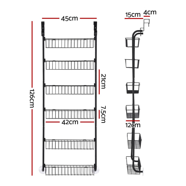 Artiss Over Door Storage Hanger Pantry 6-Tier Metal Hook Hanging Organiser Black Awezingly