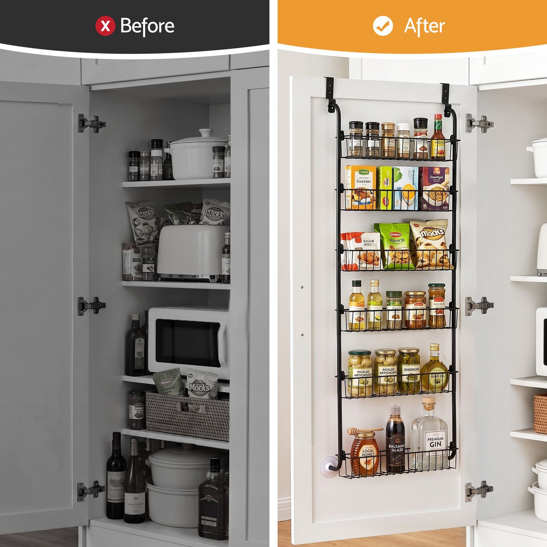 Artiss Over Door Storage Hanger Pantry 6-Tier Metal Hook Hanging Organiser Black Awezingly