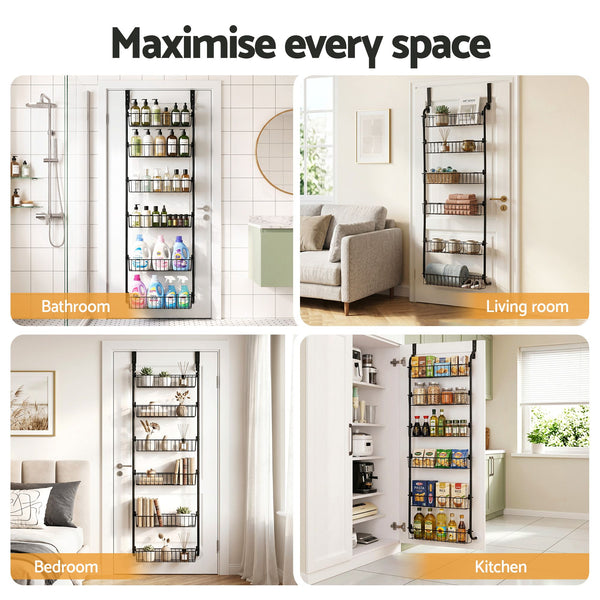 Artiss Over Door Storage Hanger Pantry 6-Tier Metal Hook Hanging Organiser Black Awezingly