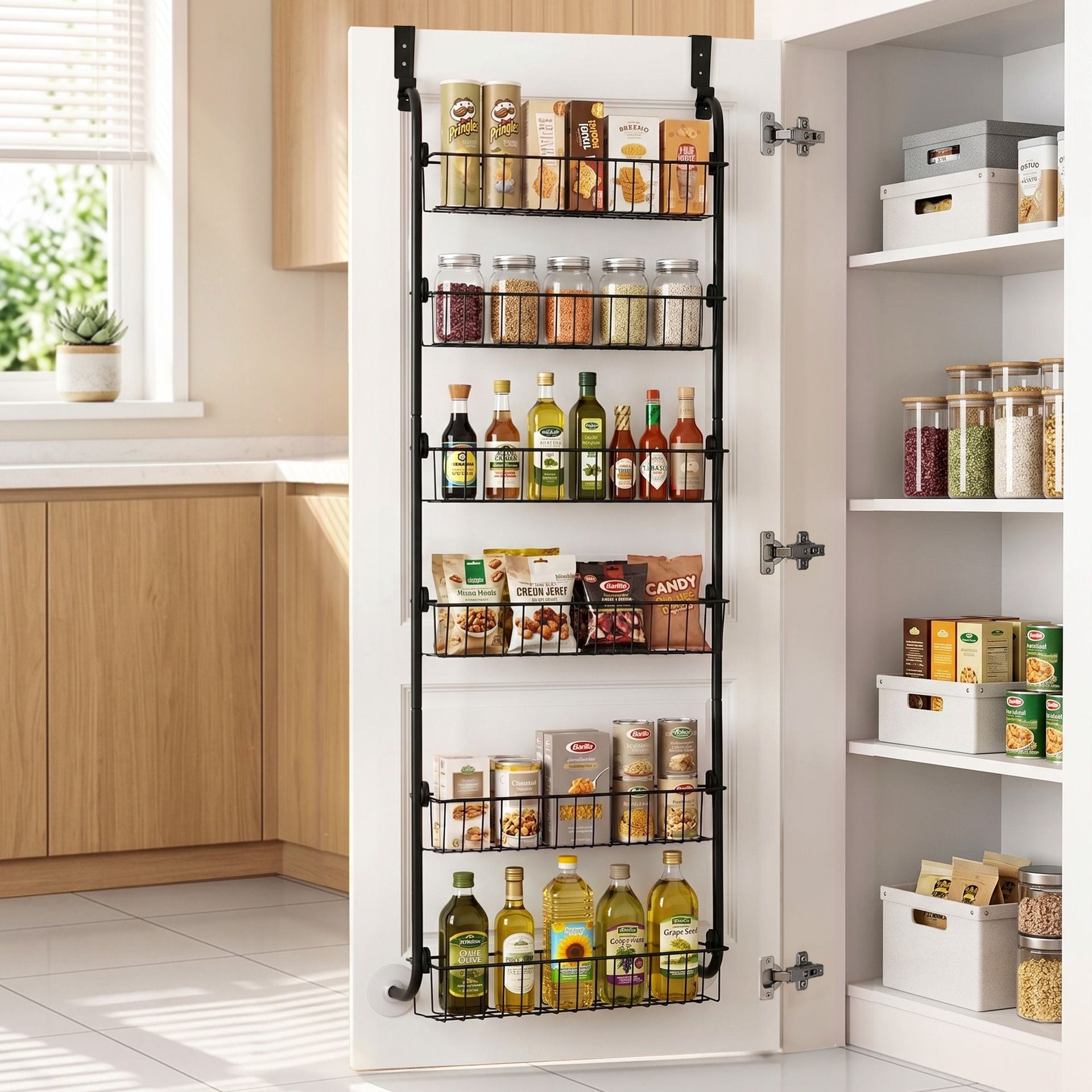 Artiss Over Door Storage Hanger Pantry 6-Tier Metal Hook Hanging Organiser Black Awezingly