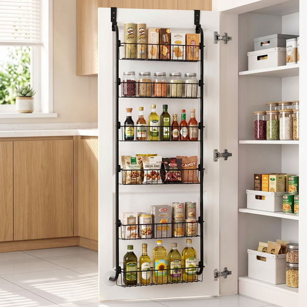 Artiss Over Door Storage Hanger Pantry 6-Tier Metal Hook Hanging Organiser Black Awezingly