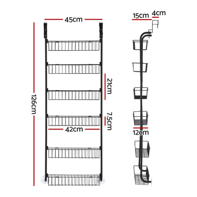 Artiss 2x Over Door Storage Pantry Organiser 6-Tier Metal Hanger Hook Black