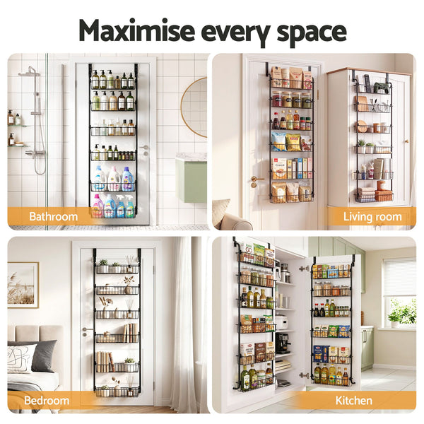 Artiss 2x Over Door Storage Pantry Organiser 6-Tier Metal Hanger Hook Black Awezingly