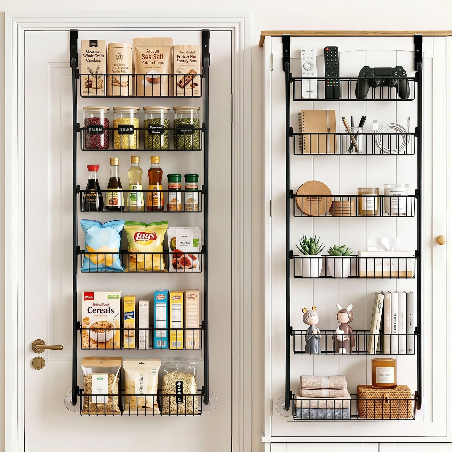Artiss 2x Over Door Storage Pantry Organiser 6-Tier Metal Hanger Hook Black Awezingly