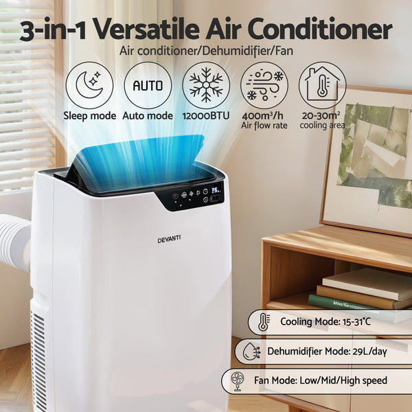 Devanti Portable Air Conditioner Dehumidifier Fan 12000BTU Awezingly