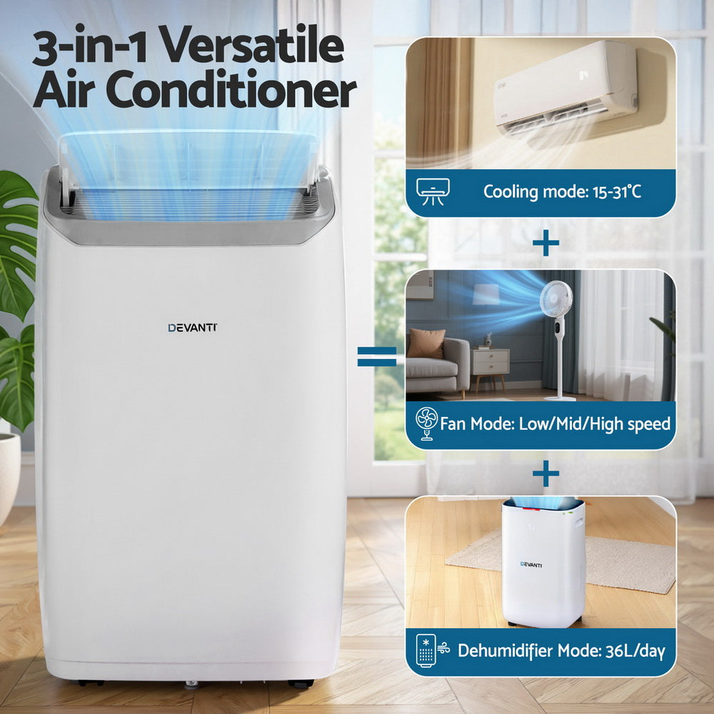 Devanti Portable Air Conditioner Dehumidifier Fan 14000BTU Awezingly