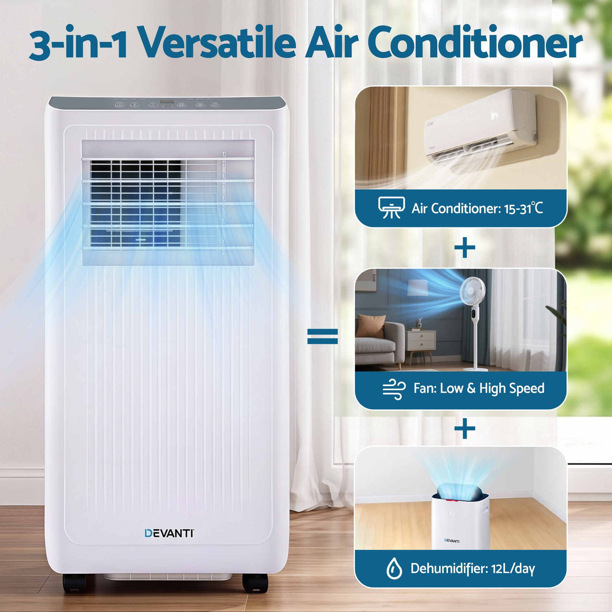 Devanti Portable Air Conditioner 5000 BTU 3-in-1 with Remote Control Awezingly