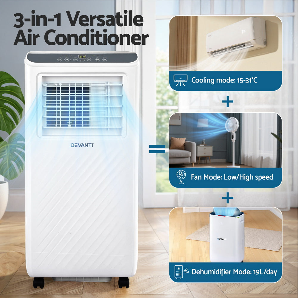 3-in-1 Devanti Portable Air Conditioner Dehumidifier Fan 7000BTU Awezingly
