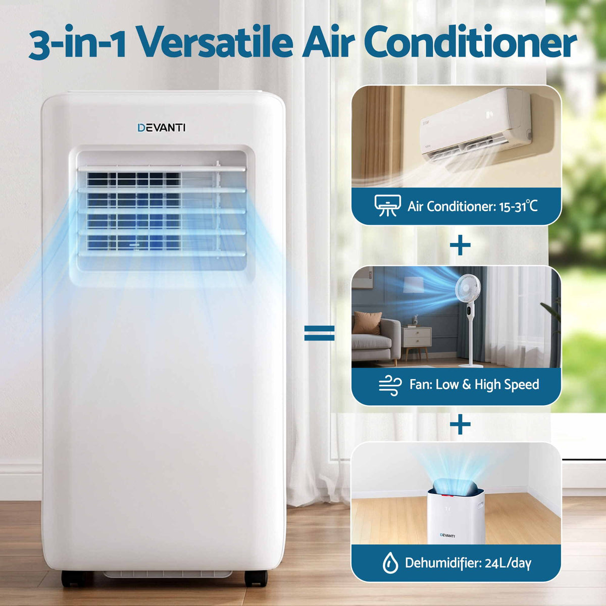Devanti Portable Air Conditioner 9000 BTU 3-in-1 with Remote Control Awezingly
