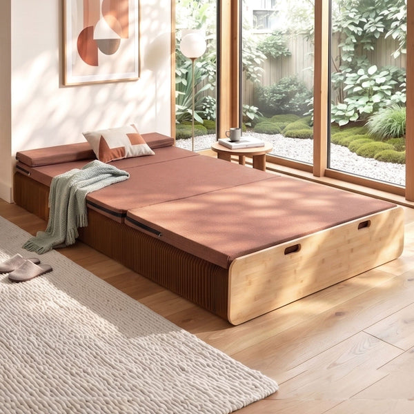 Artiss Folding Kraft Paper Bed Frame with Mattress and Pillow 300kg Capacity 200x120cm Awezingly