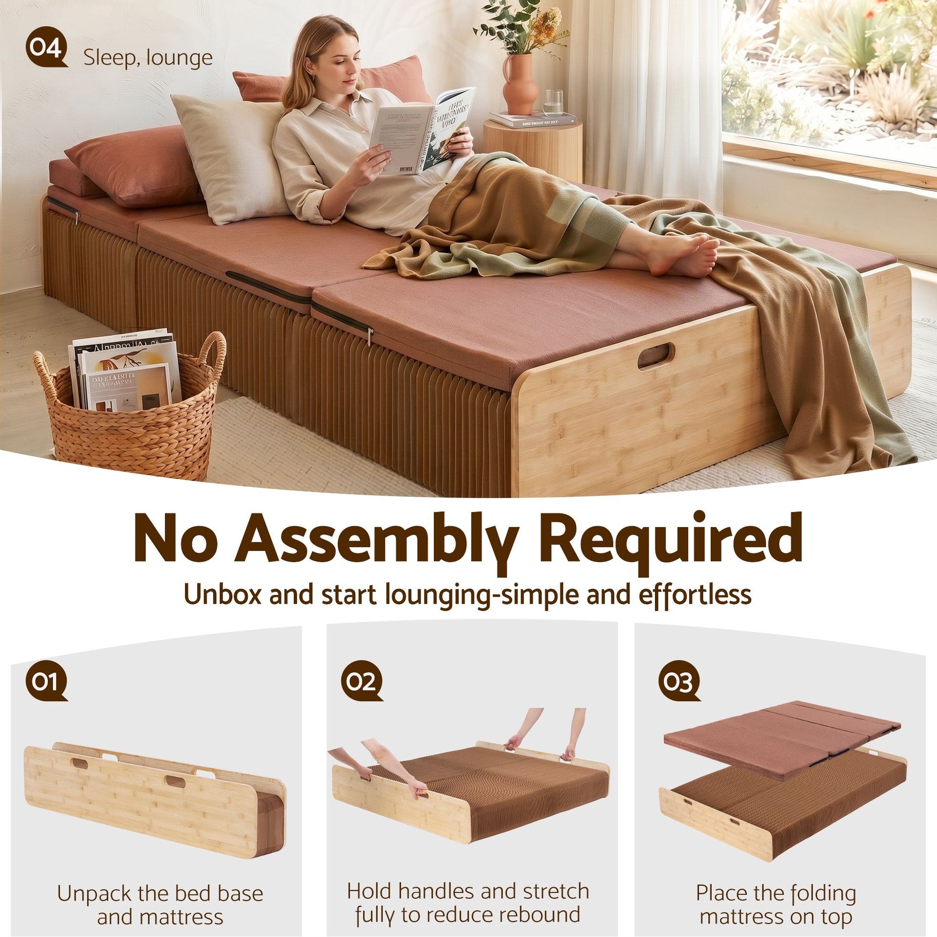 Artiss Folding Kraft Paper Bed Frame with Mattress and Pillow 300kg Capacity 200x120cm Awezingly