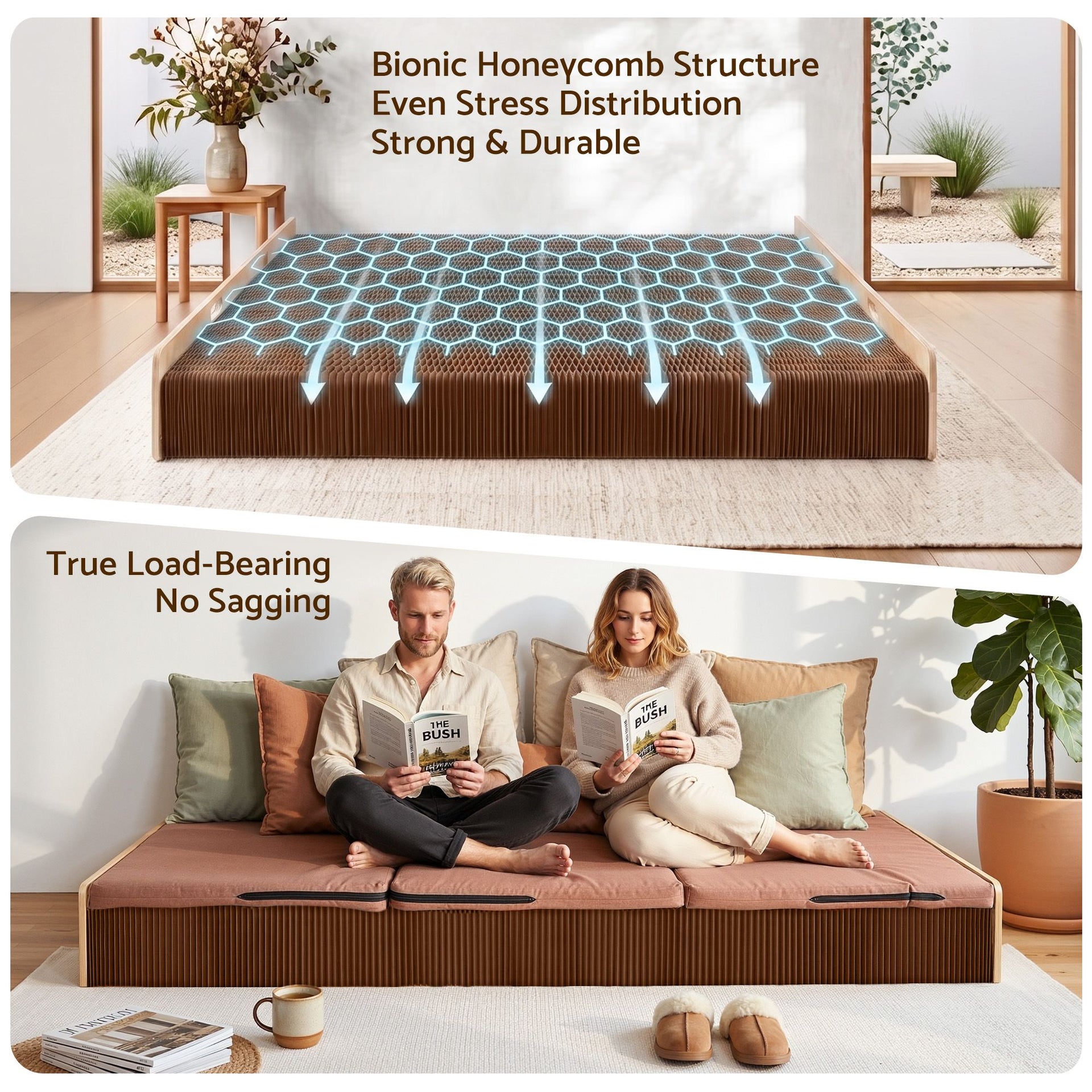 Artiss Folding Kraft Paper Bed Frame with Mattress and Pillow 300kg Capacity 200x120cm Awezingly