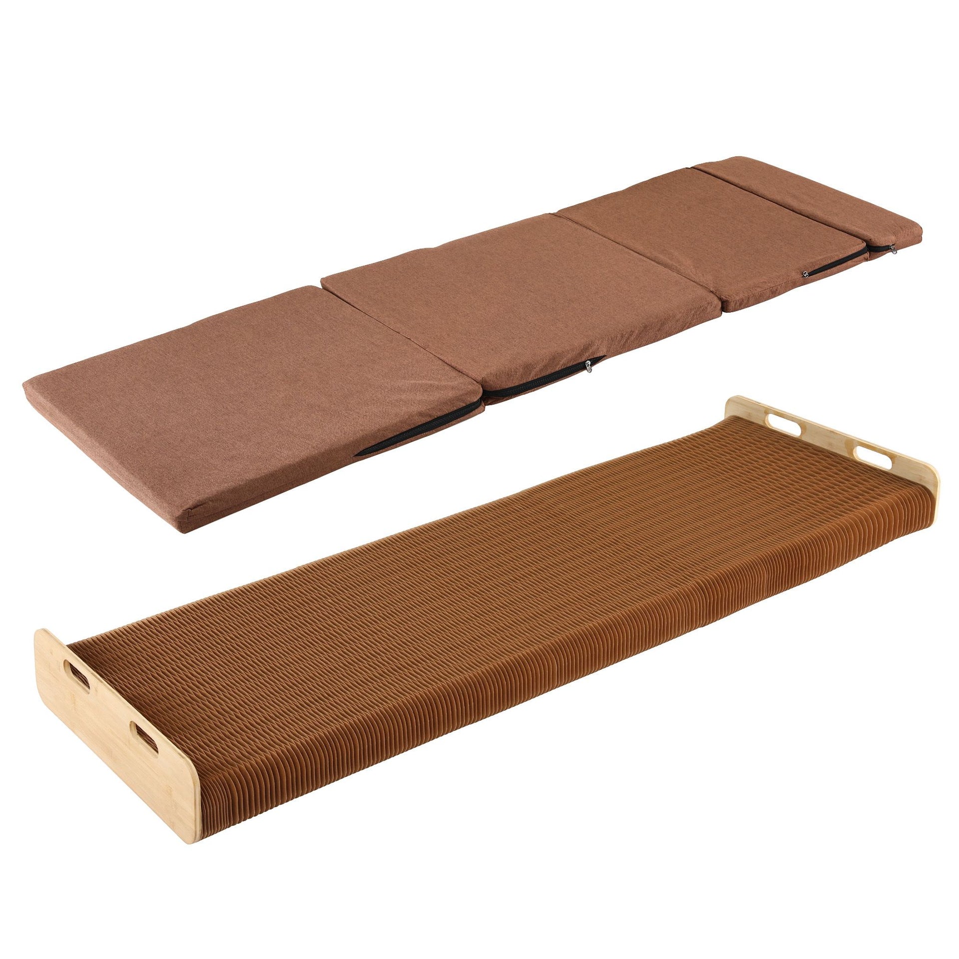 Artiss Folding Kraft Paper Bed Frame with Mattress and Pillow 300kg Capacity 200x60cm Awezingly