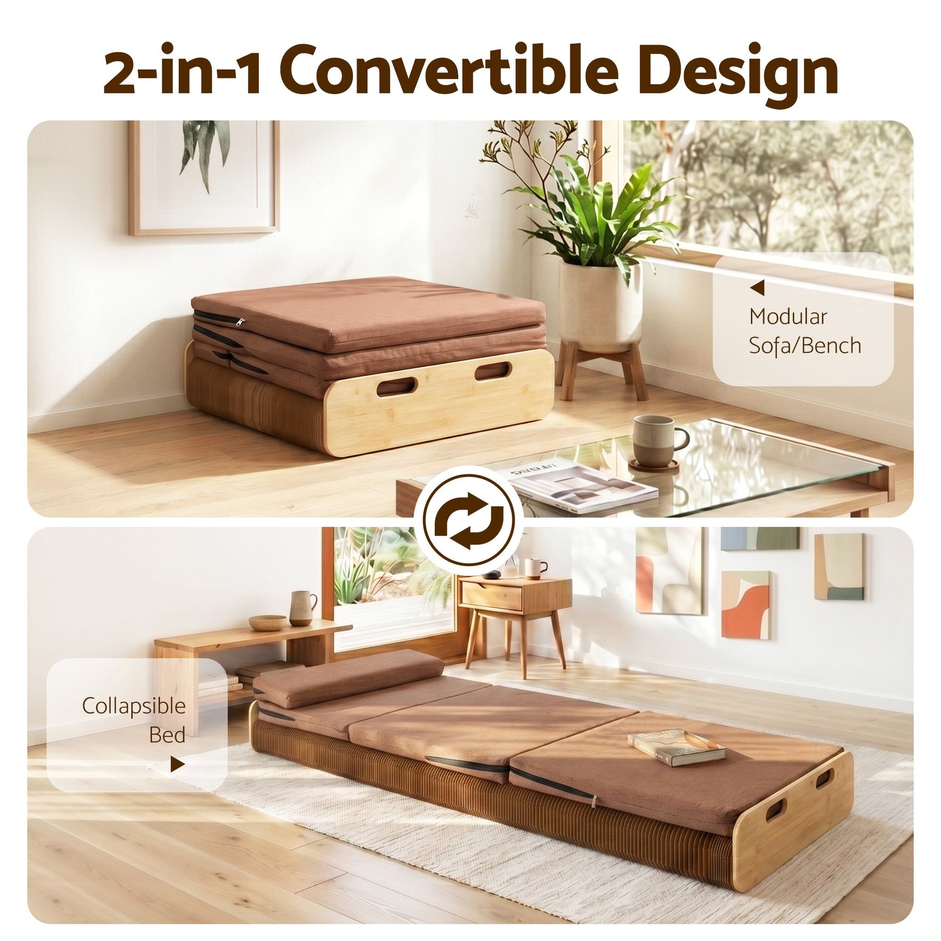 Artiss Folding Kraft Paper Bed Frame with Mattress and Pillow 300kg Capacity 200x60cm Awezingly