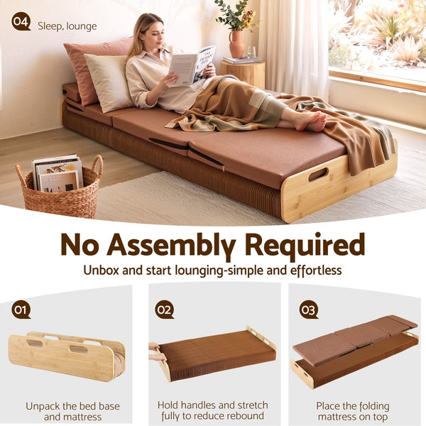 Artiss Folding Kraft Paper Bed Frame with Mattress and Pillow 300kg Capacity 200x60cm Awezingly