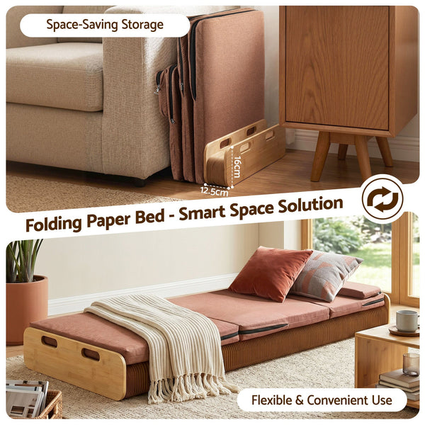 Artiss Folding Kraft Paper Bed Frame with Mattress and Pillow 300kg Capacity 200x60cm Awezingly