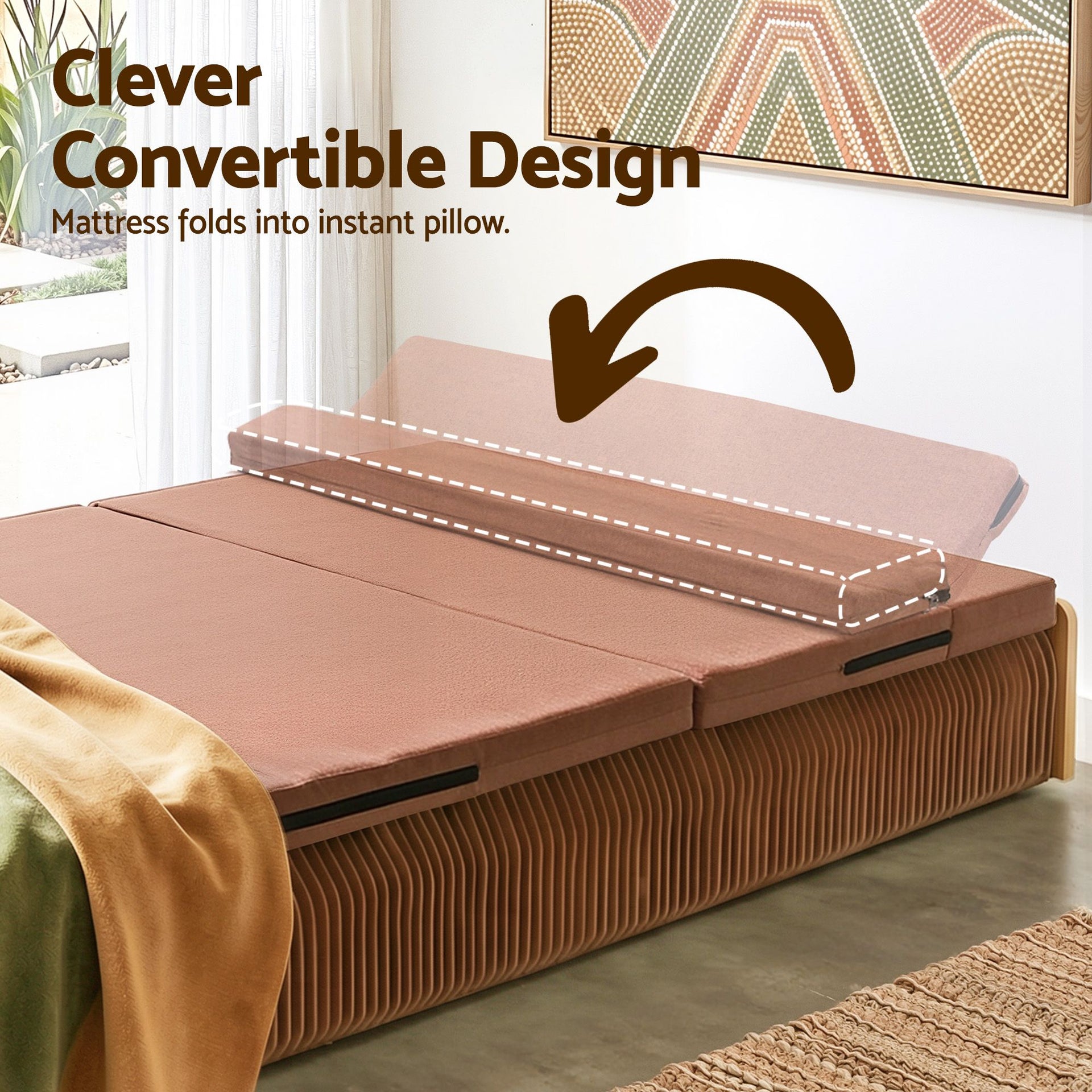 Artiss Folding Kraft Paper Bed Frame with Mattress and Pillow 300kg Capacity 200x60cm Awezingly