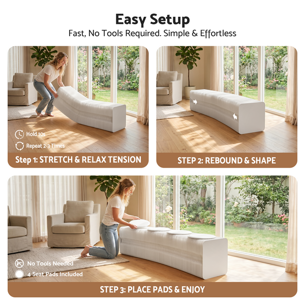 Artiss Folding Paper Bench With 4 PU Leather Seat Pads Expandable Accordion Stool For 4 Seats Awezingly